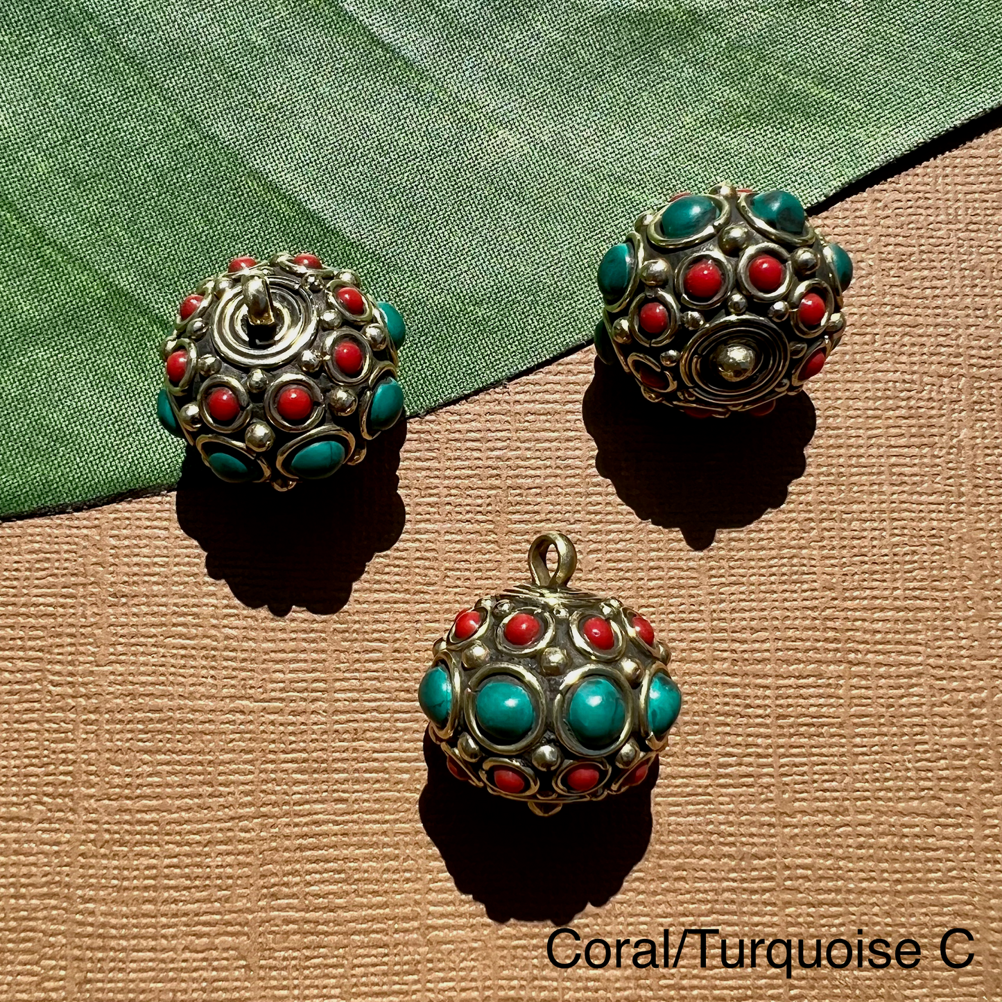 Tibetan Brass & Stone Pendants - 1 Piece