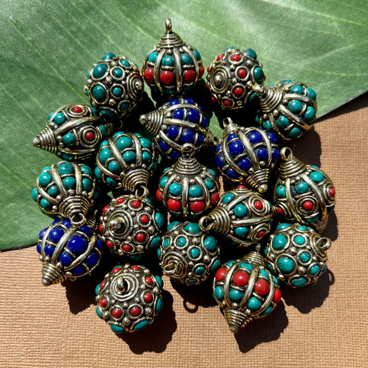 Tibetan Brass & Stone Pendants - 1 Piece