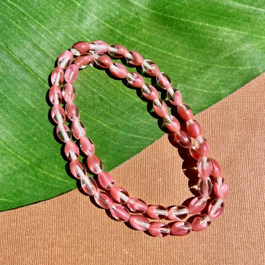 Pink & Clear Oval Beads - 50 Pieces