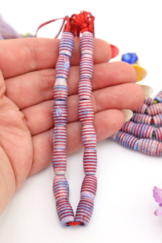 Bone Beads: Purple Aurora Barrel Carved Tube Beads, 8x12mm