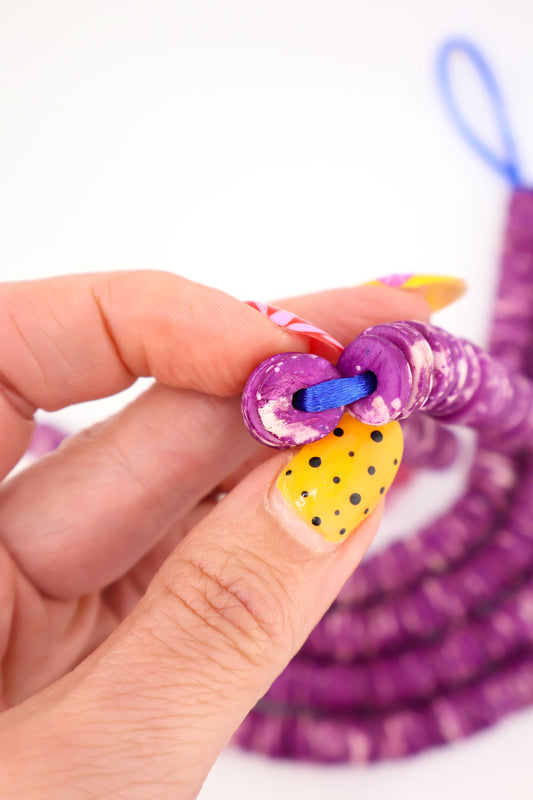 12mm Heishi Purple & White Speckled Bone Beads: Disc Spacers, 85 beads