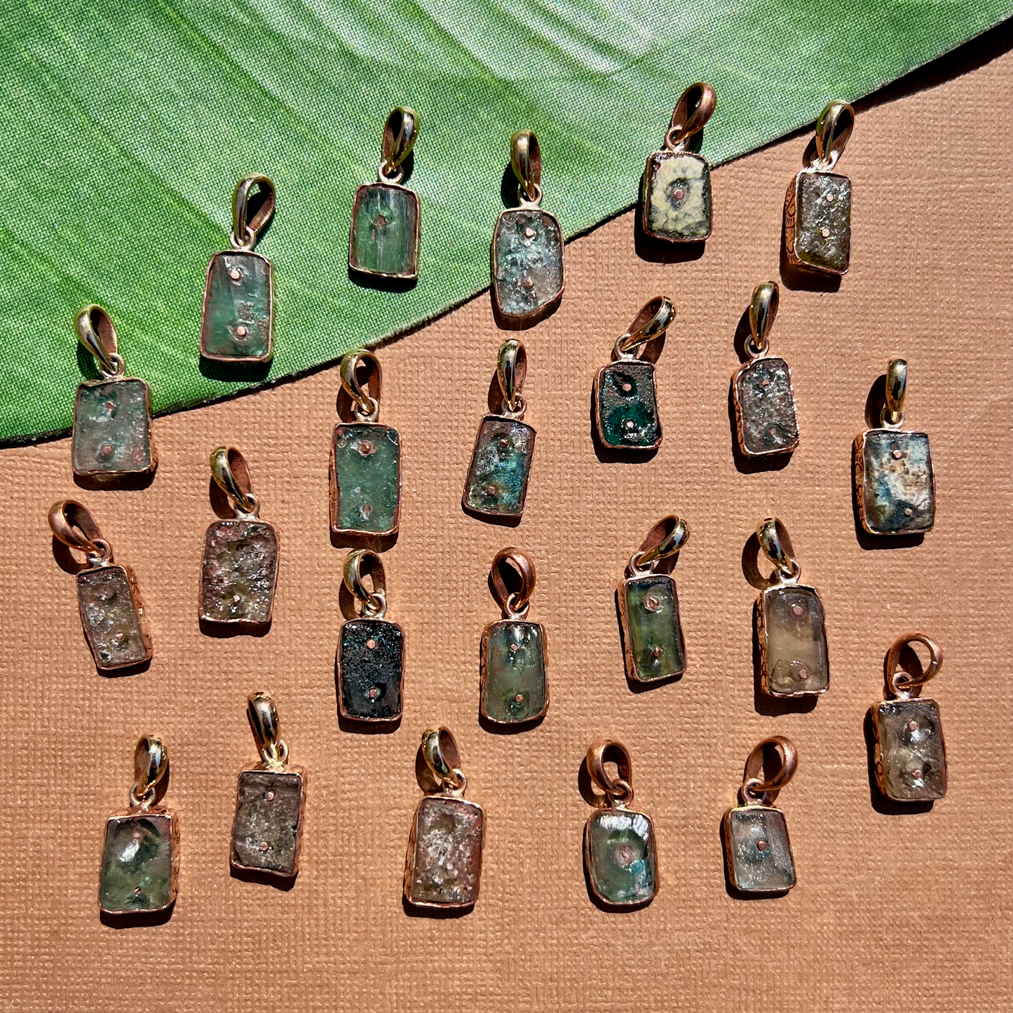 Roman Glass Rectangle Pendants - 1 Piece