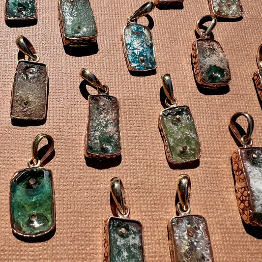 Roman Glass Rectangle Pendants - 1 Piece