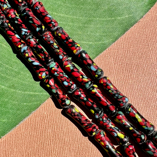 Red & Black Dog Bone Beads - 36 Pieces