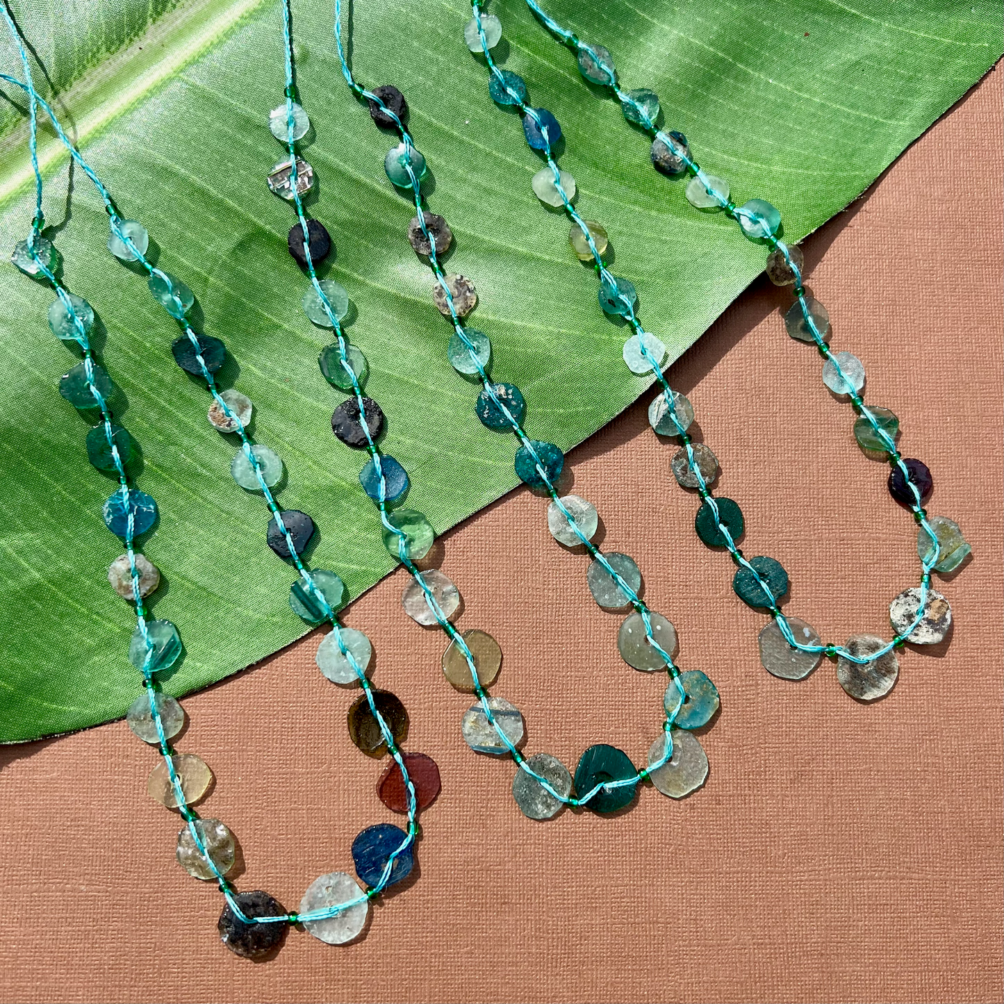 Roman Glass Flat Small Round Bead Strands