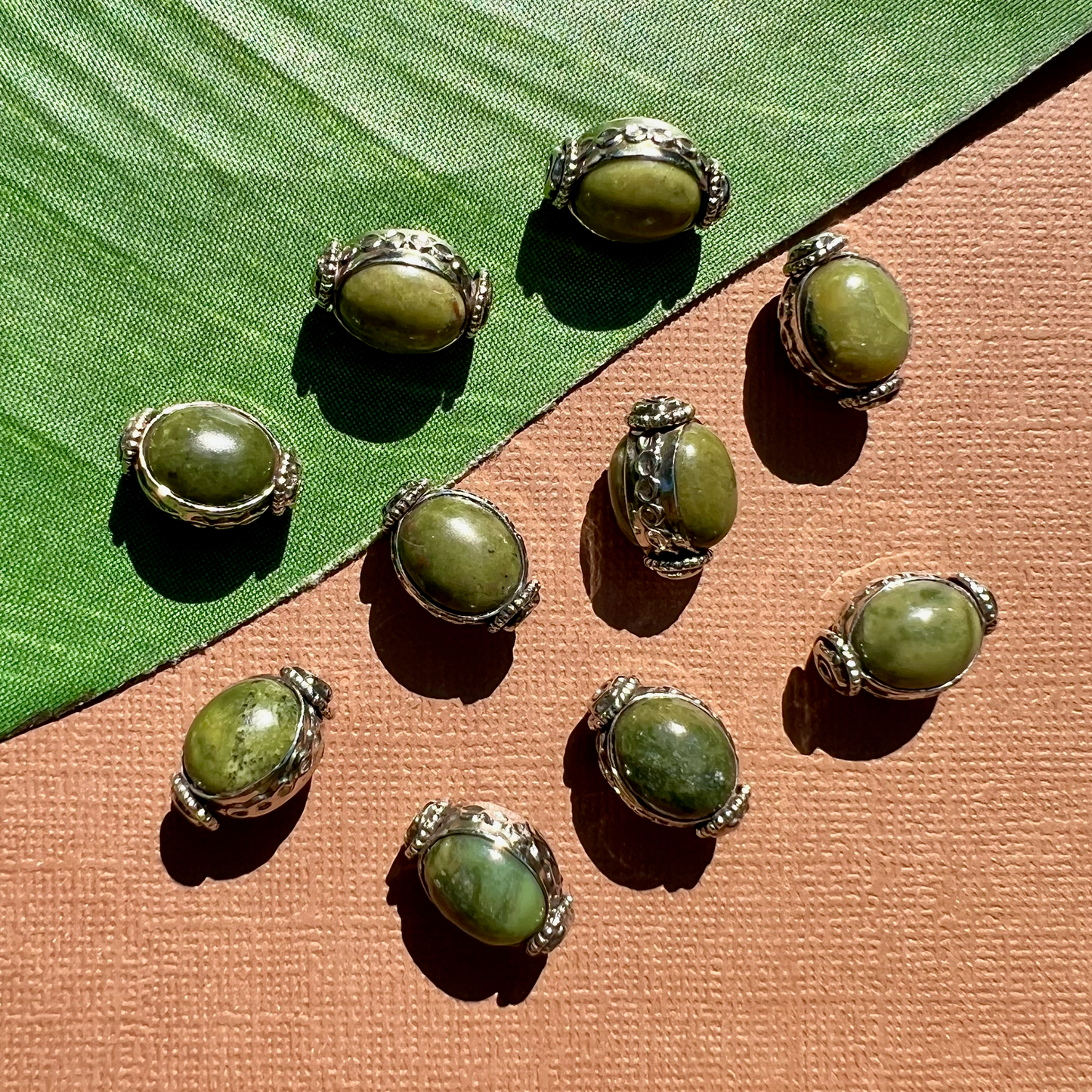 Green Sodalite & White Metal Beads