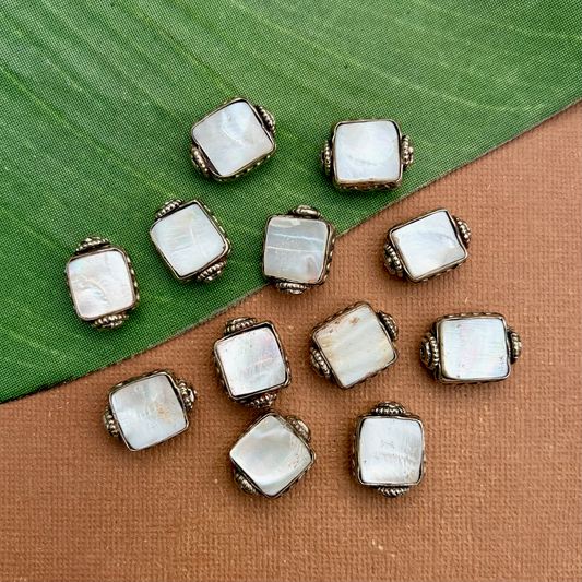 Mother of Pearl & White Metal Square Beads