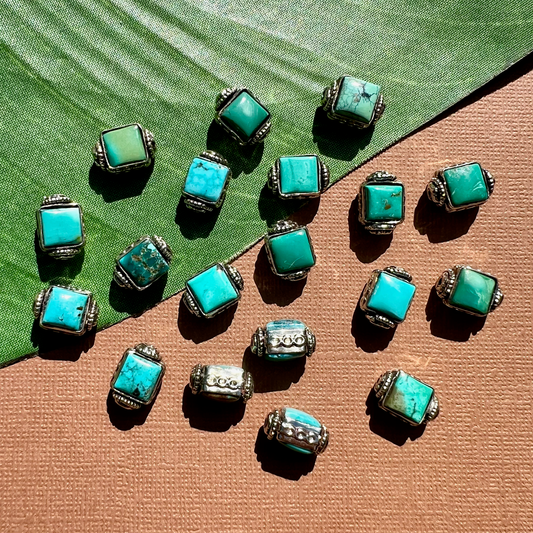 Turquoise & White Metal Beads