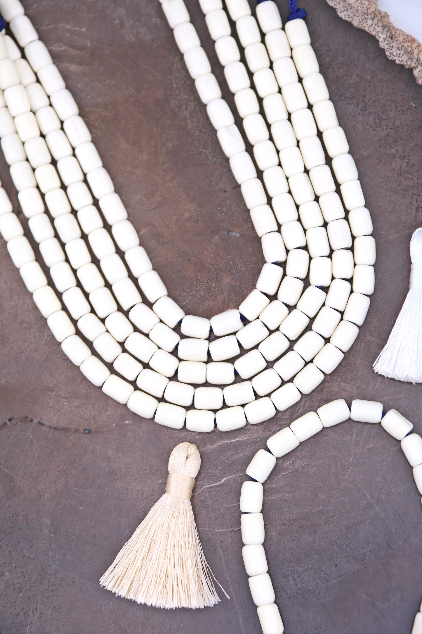 5x7mm White/Cream Barrel Spacer Bone Beads, 30 Beads