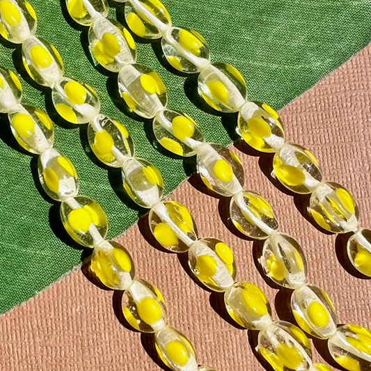 Yellow & Crystal Dotted 3 Sided Beads - 30 Pieces
