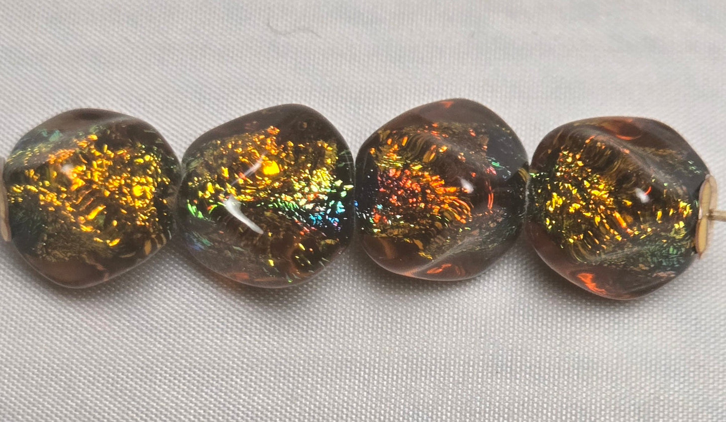 Amber Rainbow Dichroic Glass Bead