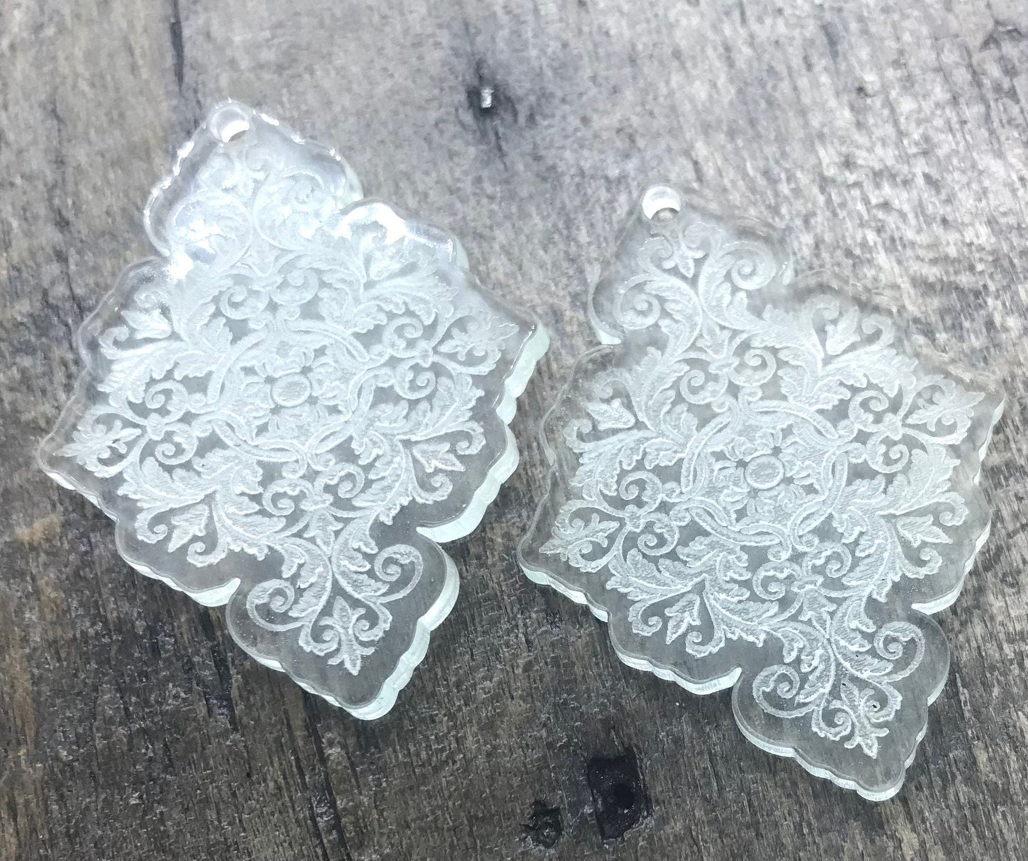 Clear Engraved Earring Components Pair - Soft Green Edge - Earring Blanks - CB&CO