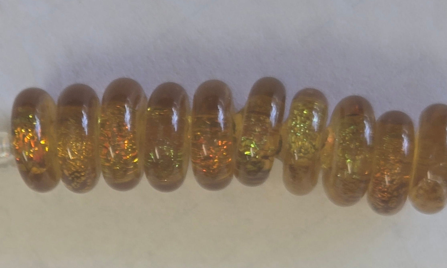 Amber Rainbow Dichroic Glass Rondelle Beads