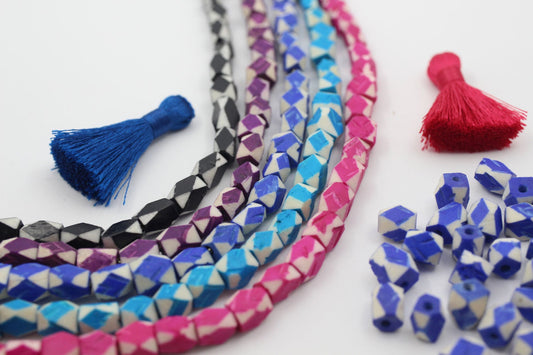 Argyle Faceted Geometric Bone Beads, Harlequin Charms, 7x8mm