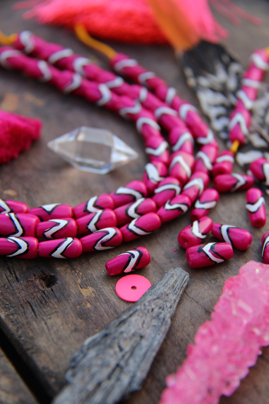 Bright Pink Teardrop: Handmade Bone Beads, 6x12mm, 16 Pieces