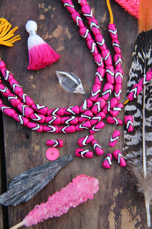 Bright Pink Teardrop: Handmade Bone Beads, 6x12mm, 16 Pieces