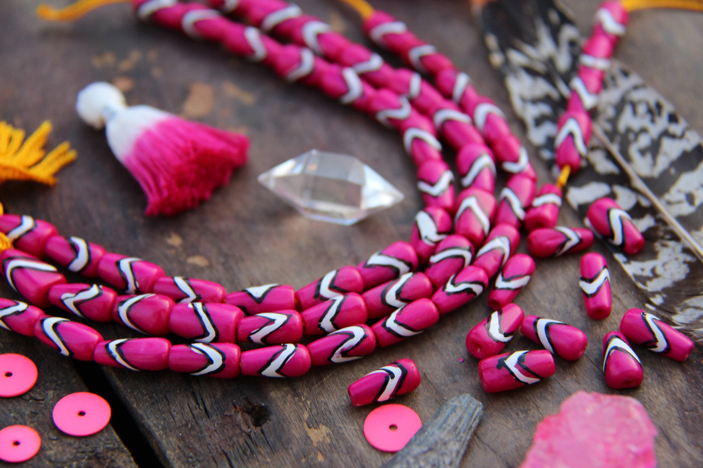 Bright Pink Teardrop: Handmade Bone Beads, 6x12mm, 16 Pieces