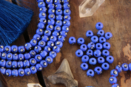 Blue Silver Spot Rondelle Bone Beads: 8x6mm, 30 Pieces