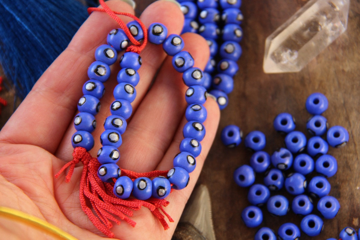 Blue Silver Spot Rondelle Bone Beads: 8x6mm, 30 Pieces