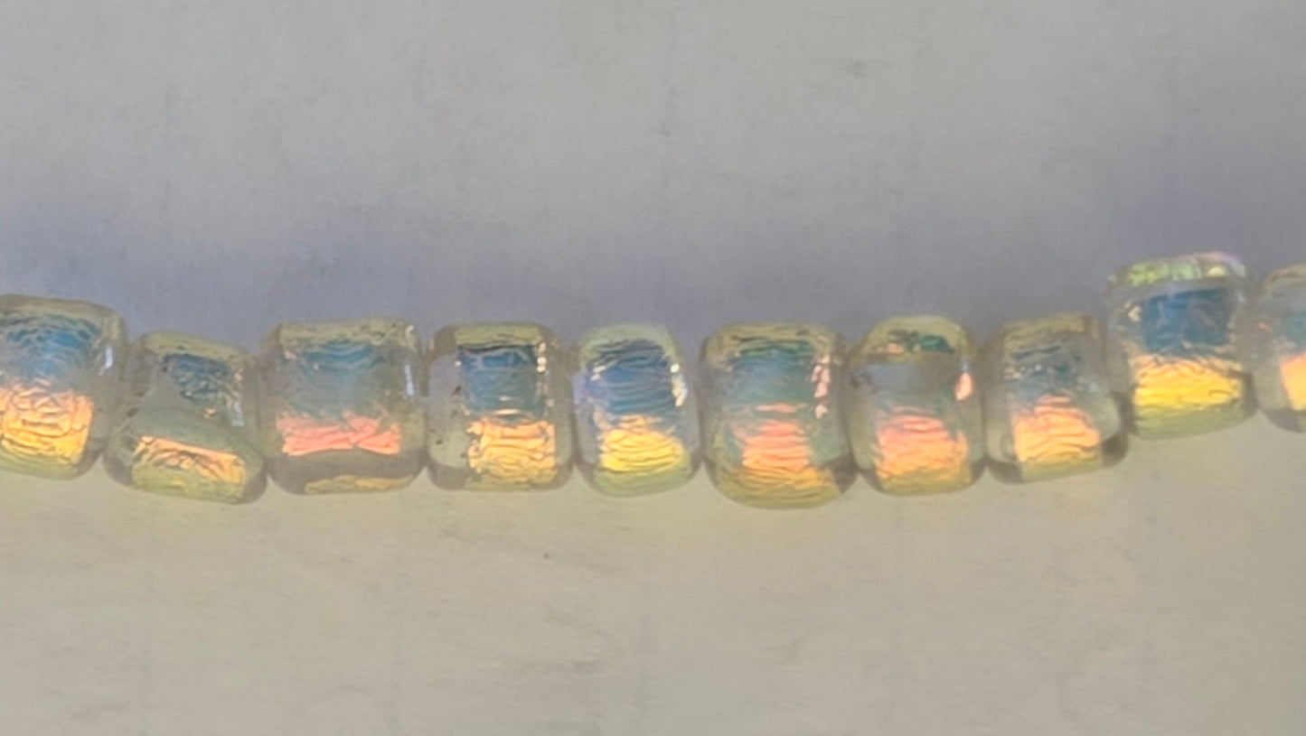 Orange on Clear Dichroic Glass Small Tube Beads