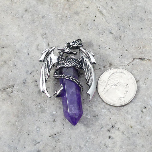 Amethyst Flying Dragon Point Pendant 34x50mm