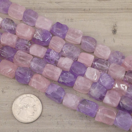 Amethyst & Rose Quartz 7-12mm Free Cut Rectangle