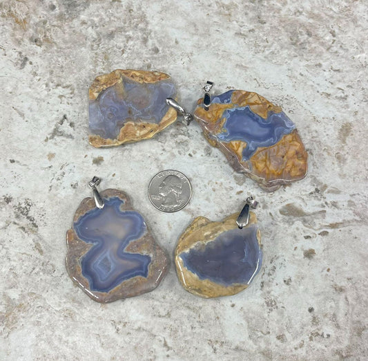 Skin on Blue Chalcedony Freeform Pendant