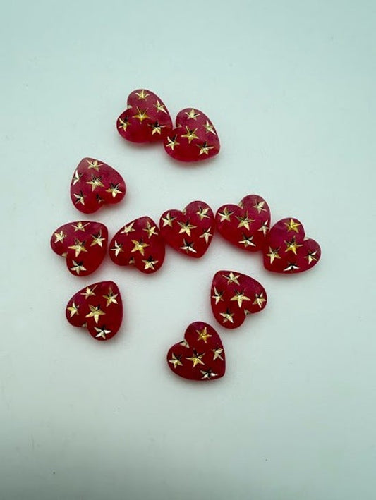 Heart Bead with Gold Stars Inlay 14mm Rose Matte