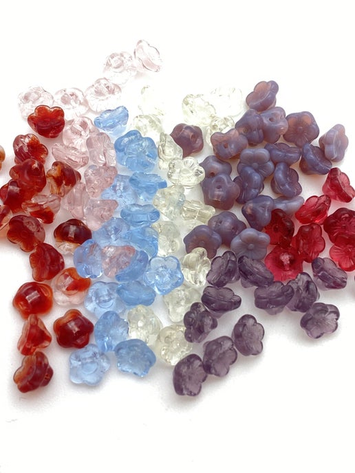 Vintage Glass Flowers button 6mm two-tone red/clear