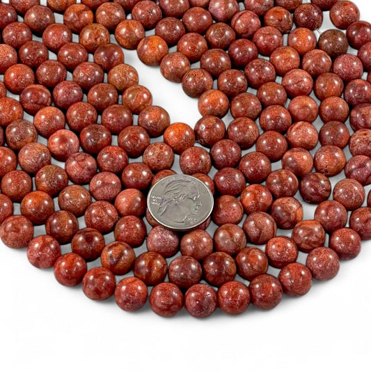 Natural Red Sponge Coral, Round 12mm