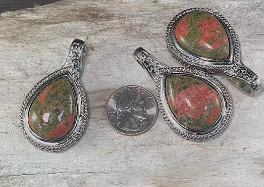 Unakite Teardrop Shape Pendant, 31x54mm