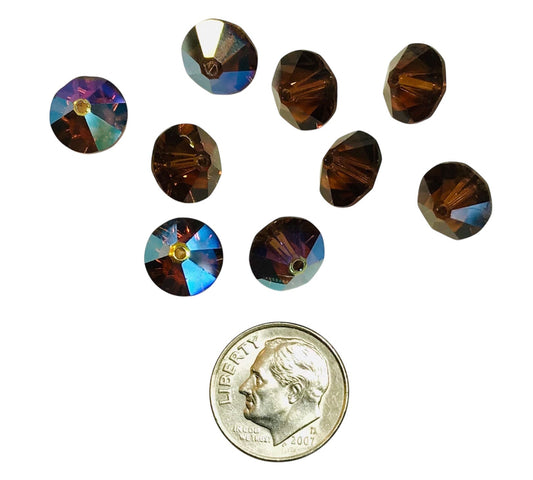 Vintage Swarovski Crystal Beads - Article 5307 - 10mm - Smoked Topaz AB