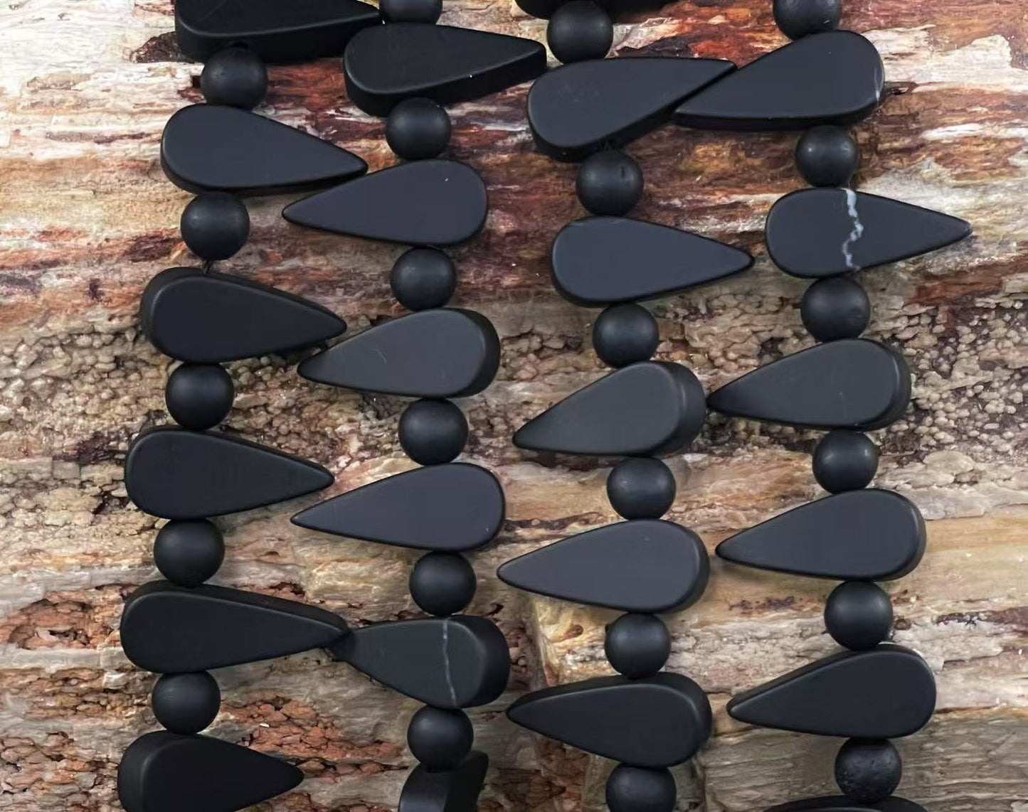 Matte Black Onyx, Teardrop Shape Top Drilled with Round 6mm