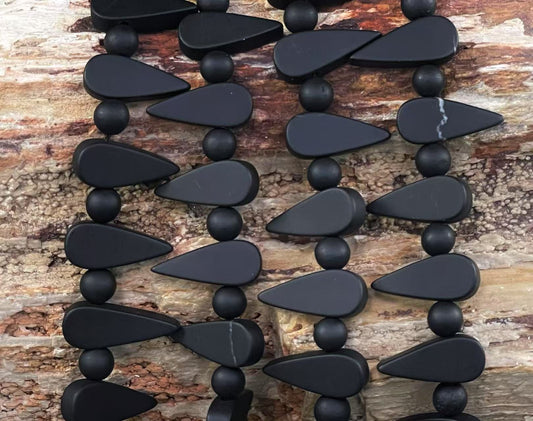 Matte Black Onyx, Teardrop Shape Top Drilled with Round 6mm