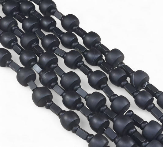 Matte Black Onyx, Large Barrel with Rectangle shape and Rondelle 10mm