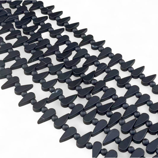 Matte Black Onyx, Teardrop Shape Top Drilled with Round 6mm