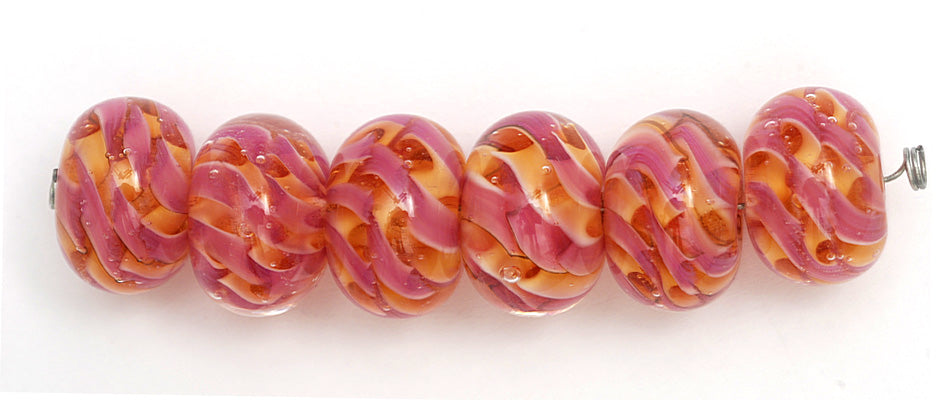 10109221 - Six Pink Hard Candy Rondelle Beads