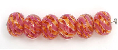 10109221 - Six Pink Hard Candy Rondelle Beads