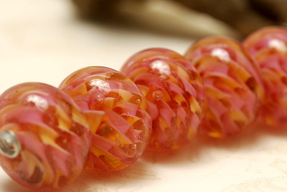 10109221 - Six Pink Hard Candy Rondelle Beads