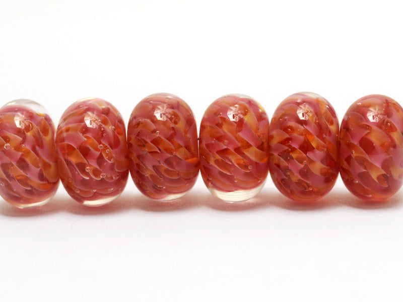 10109221 - Six Pink Hard Candy Rondelle Beads