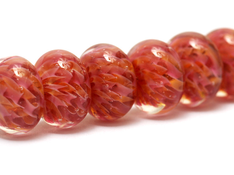 10109221 - Six Pink Hard Candy Rondelle Beads