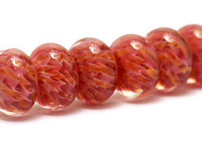 10109221 - Six Pink Hard Candy Rondelle Beads