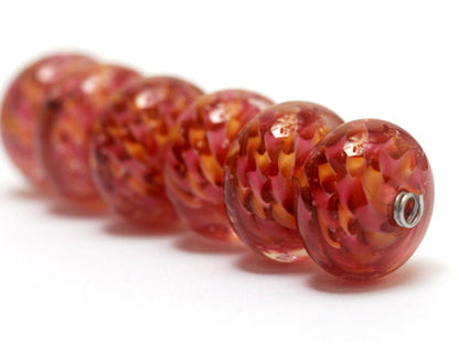 10109221 - Six Pink Hard Candy Rondelle Beads