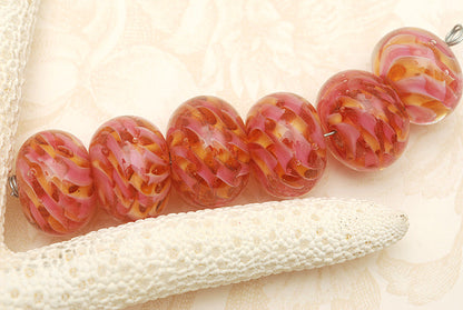 10109221 - Six Pink Hard Candy Rondelle Beads