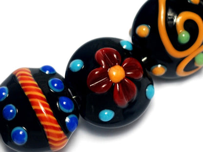 10201202 - Seven Black Based Fiesta Lentil Beads