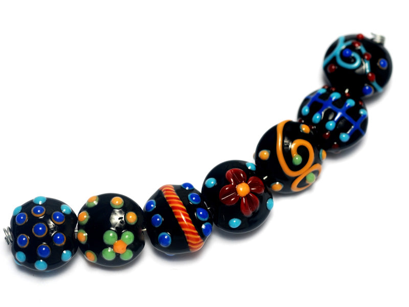 10201202 - Seven Black Based Fiesta Lentil Beads