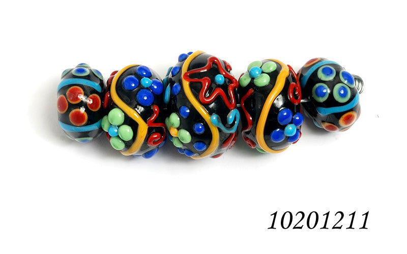 10201211 - Five Graduated Black Based Fiesta Rondelle Beads