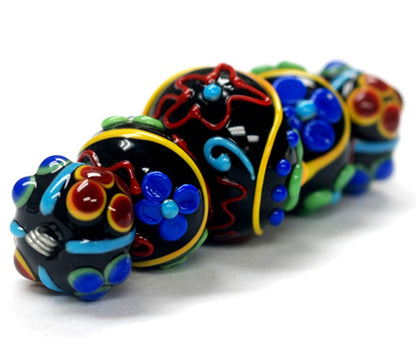 10201211 - Five Graduated Black Based Fiesta Rondelle Beads