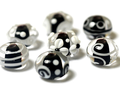 10202101 - Seven Black & White Rondelle Beads