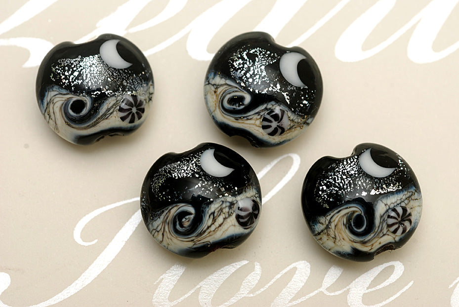 10204812 - Four Sable Celestial Lentil Beads